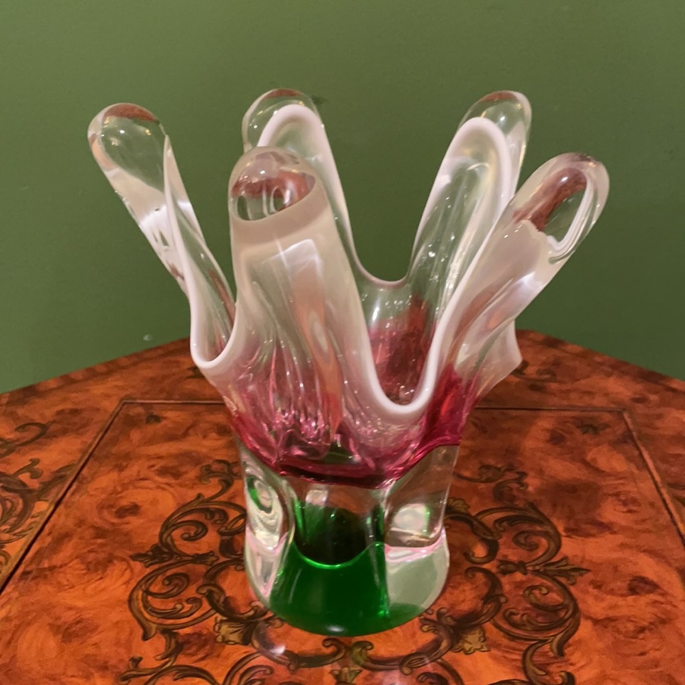 Vintage Bohemian crystal vase 3 tone